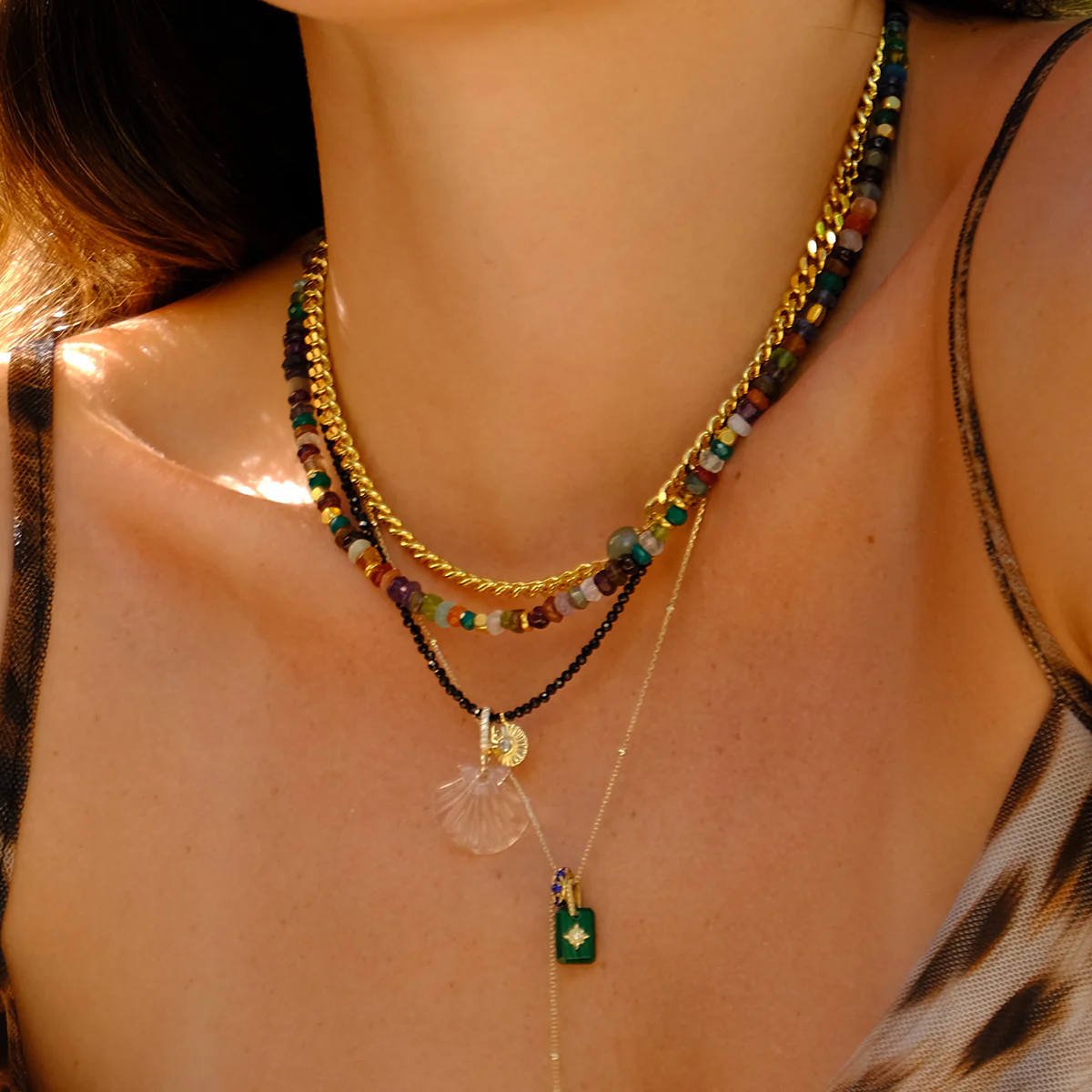 Solid Gold Beaded Lariat Necklace - Image 5