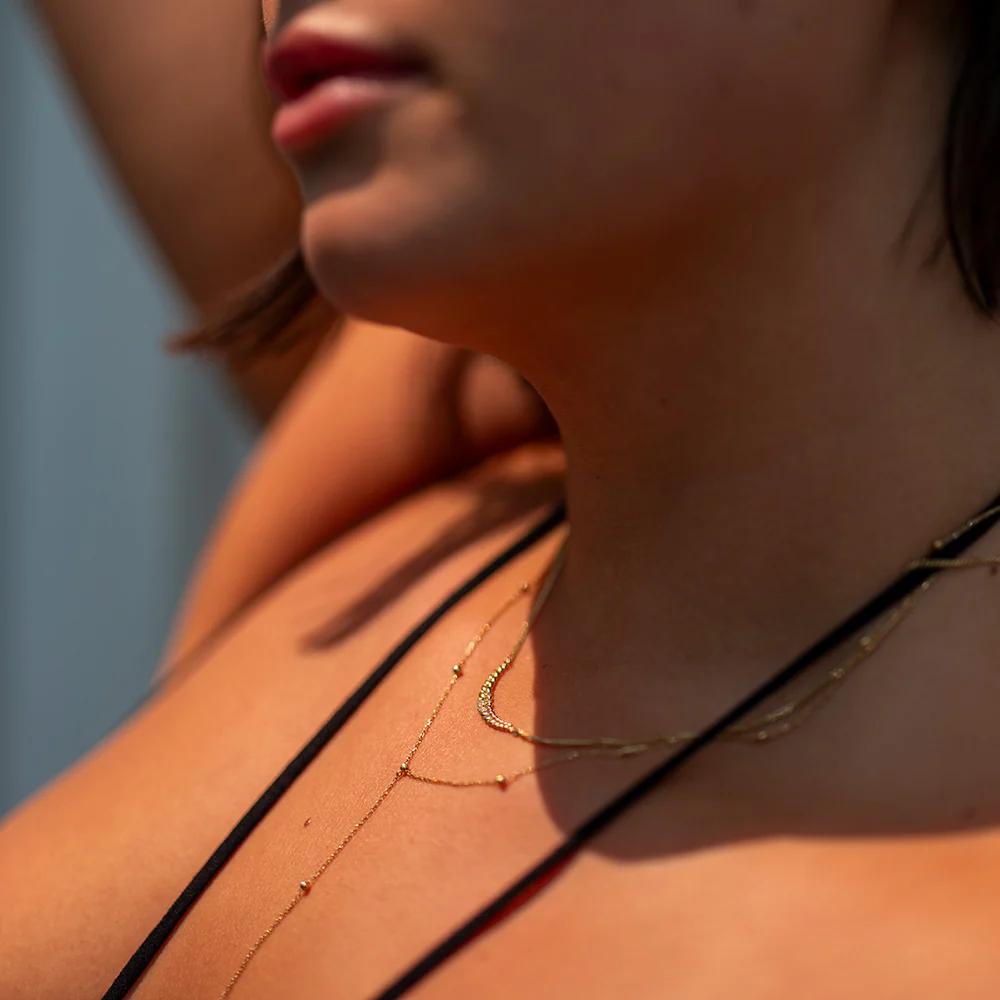 Solid Gold Beaded Lariat Necklace - Image 6