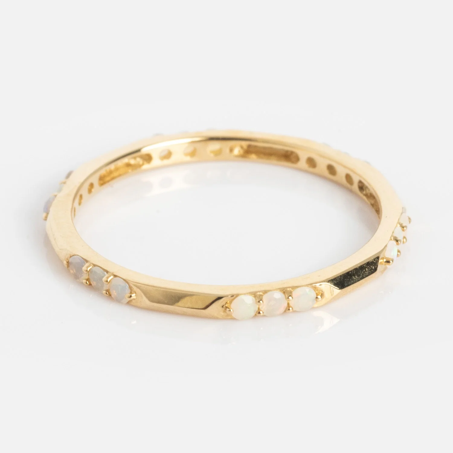 Solid Gold Beveled Opal Stacking Ring - Image 10