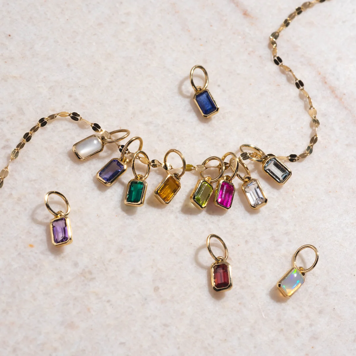 Solid Gold Birthstone Baguette Charm - Image 12