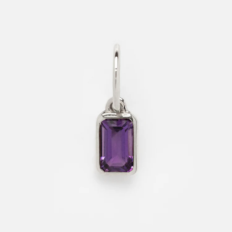 Solid Gold Birthstone Baguette Charm in White Gold - Image 4