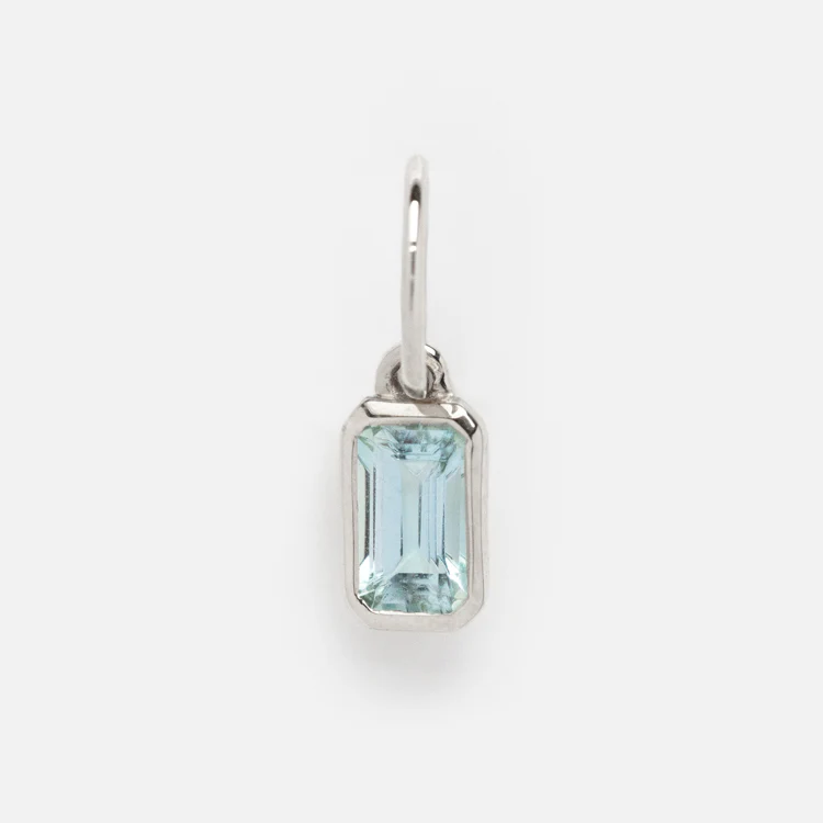 Solid Gold Birthstone Baguette Charm in White Gold - Image 5