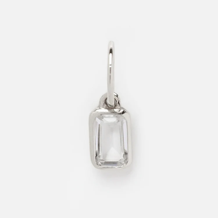 Solid Gold Birthstone Baguette Charm in White Gold - Image 6
