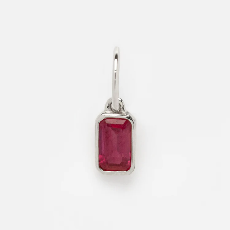 Solid Gold Birthstone Baguette Charm in White Gold - Image 8