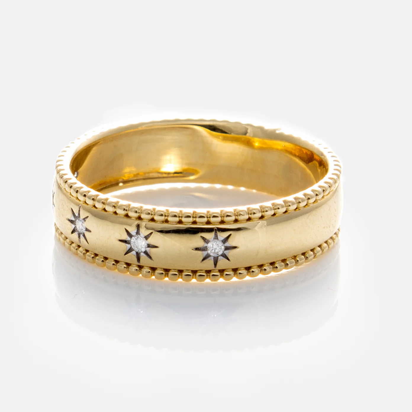 Solid Gold Bold Star Set Diamond Band - Image 13