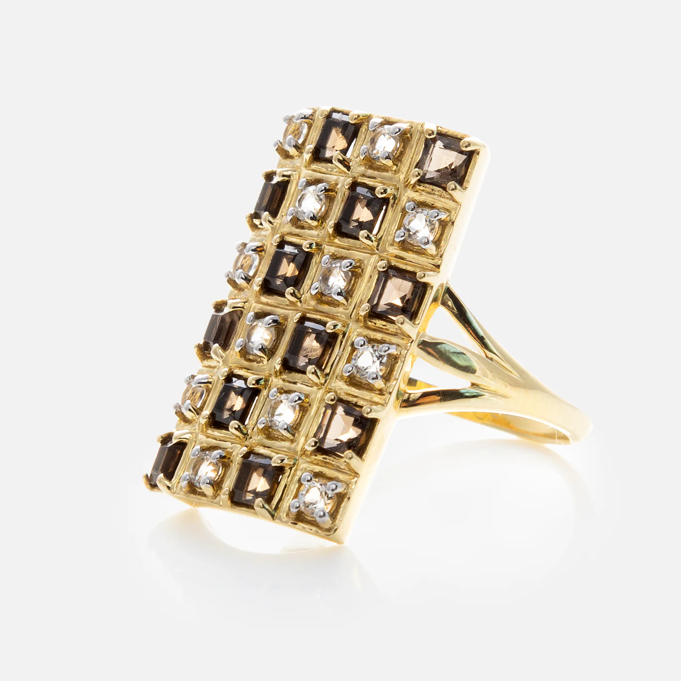 Solid Gold Checkerboard Gemstone Shield Ring - Image 10