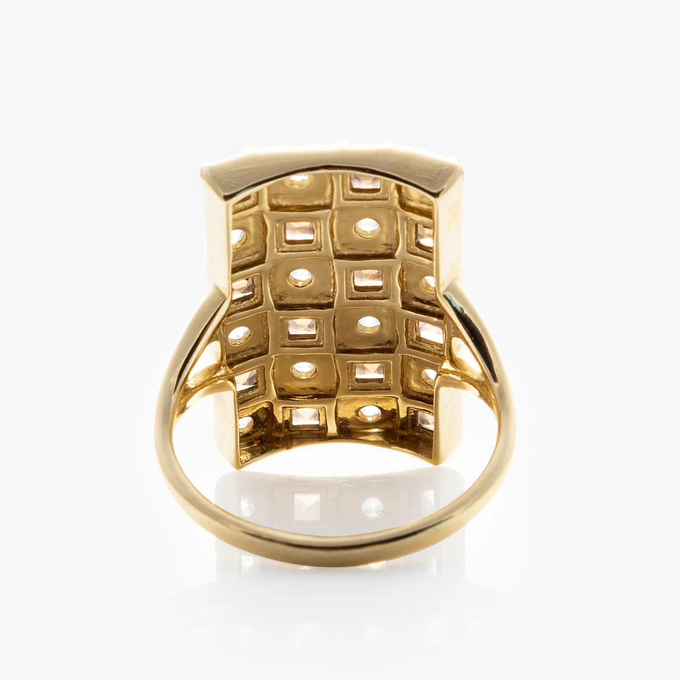 Solid Gold Checkerboard Gemstone Shield Ring - Image 11