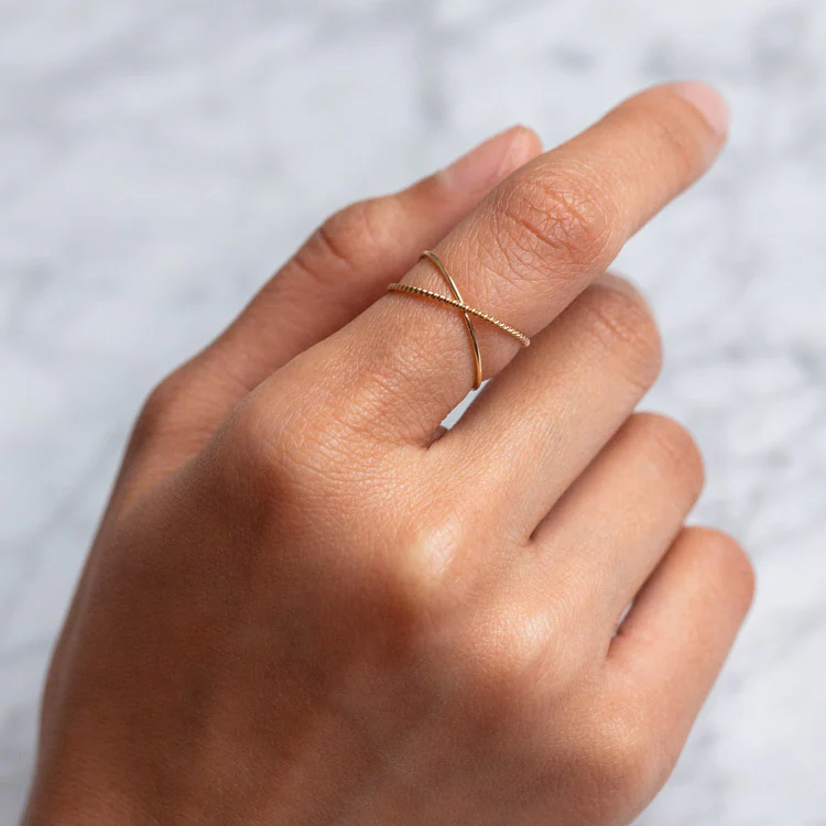 Solid Gold Crossover Ring Set - Image 7