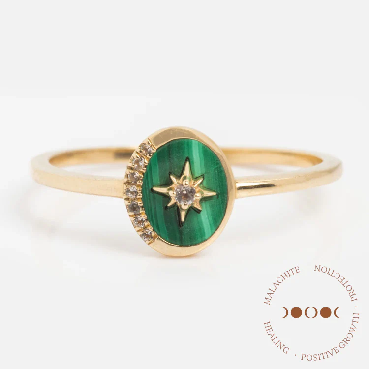 Solid Gold Crystal Crescent Moon Ring for Manifestation - Image 11