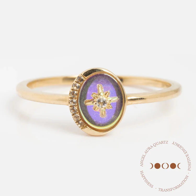 Solid Gold Crystal Crescent Moon Ring for Manifestation - Image 12