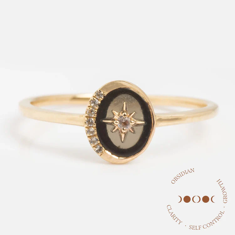 Solid Gold Crystal Crescent Moon Ring for Manifestation - Image 13
