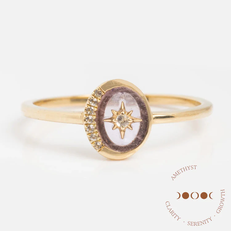 Solid Gold Crystal Crescent Moon Ring for Manifestation - Image 15