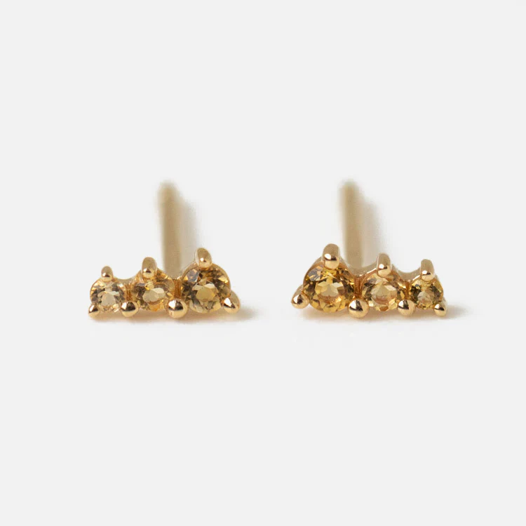 Solid Gold Dainty Birthstone Bar Studs - Image 14