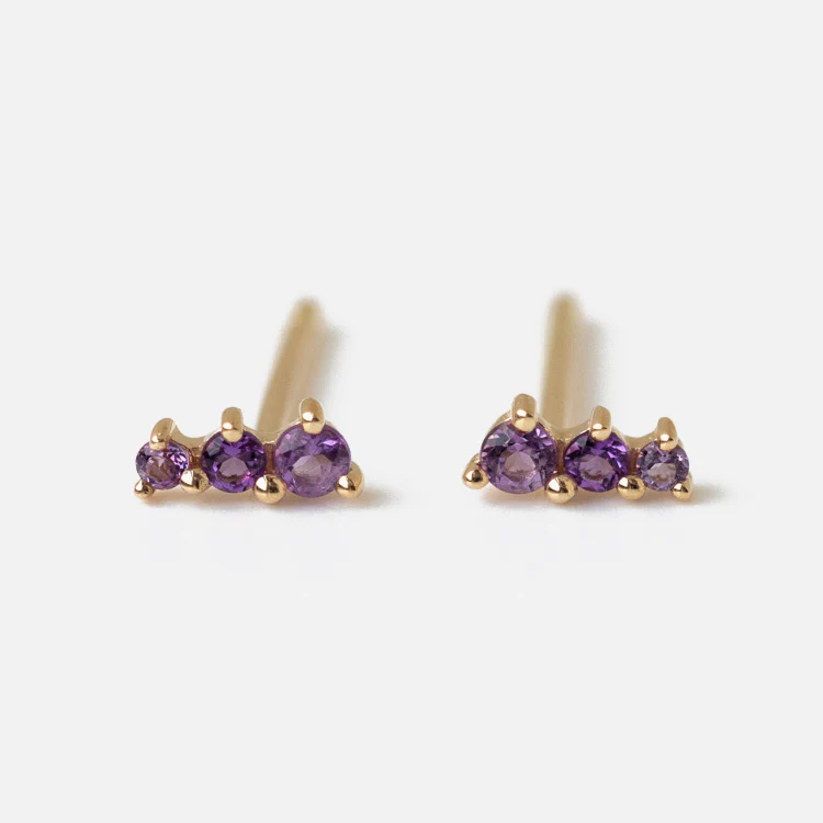 Solid Gold Dainty Birthstone Bar Studs - Image 17