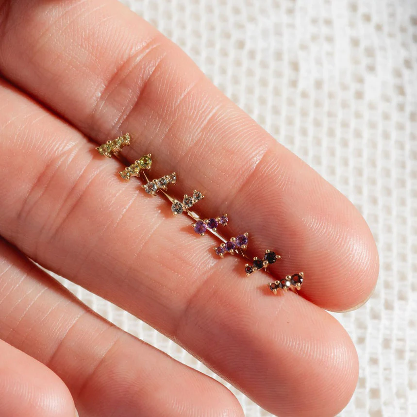 Solid Gold Dainty Birthstone Bar Studs - Image 4