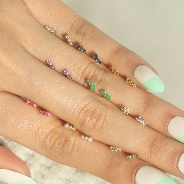 Solid Gold Dainty Birthstone Bar Studs - Image 6