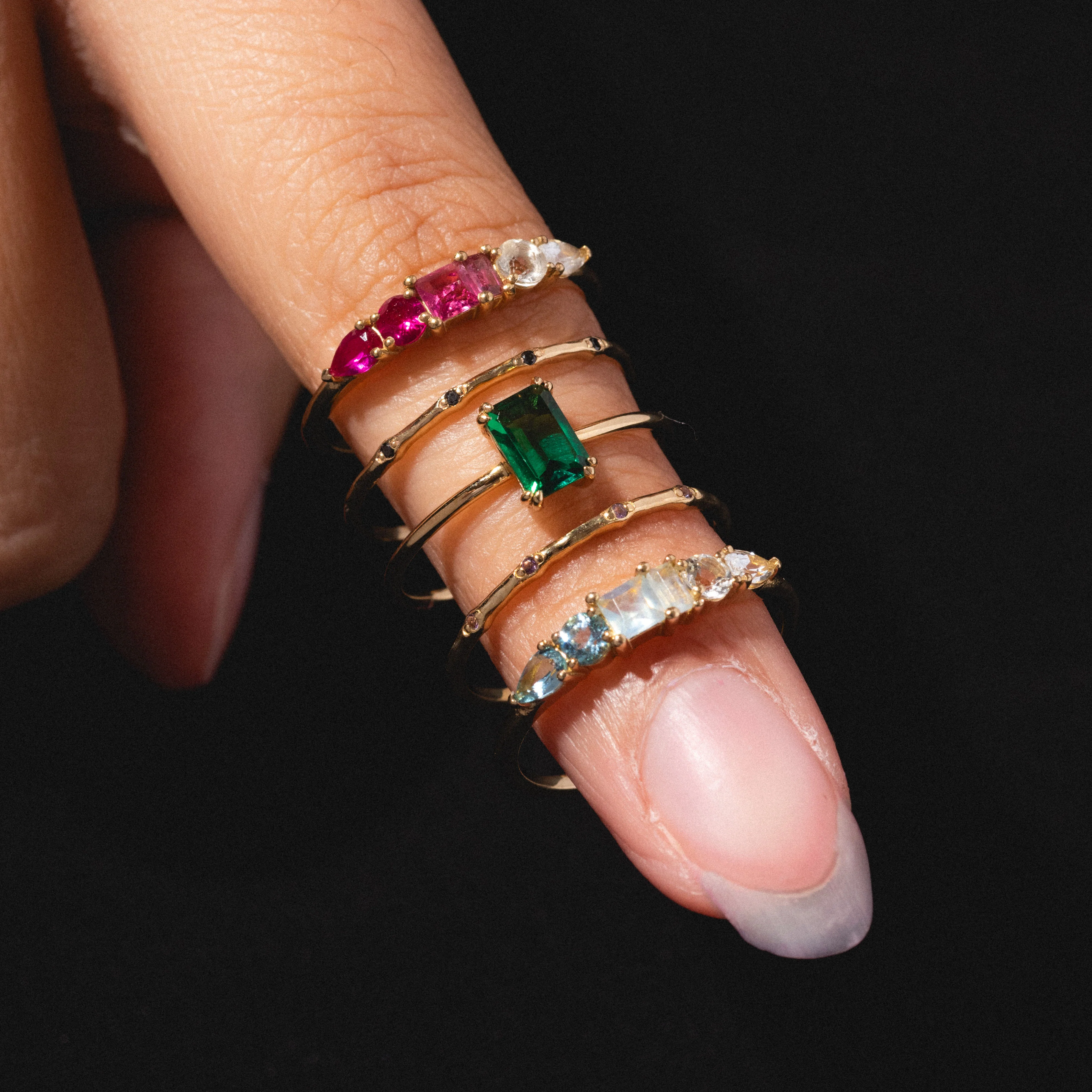 Solid Gold Dainty Birthstone Stacking Ring - Image 11