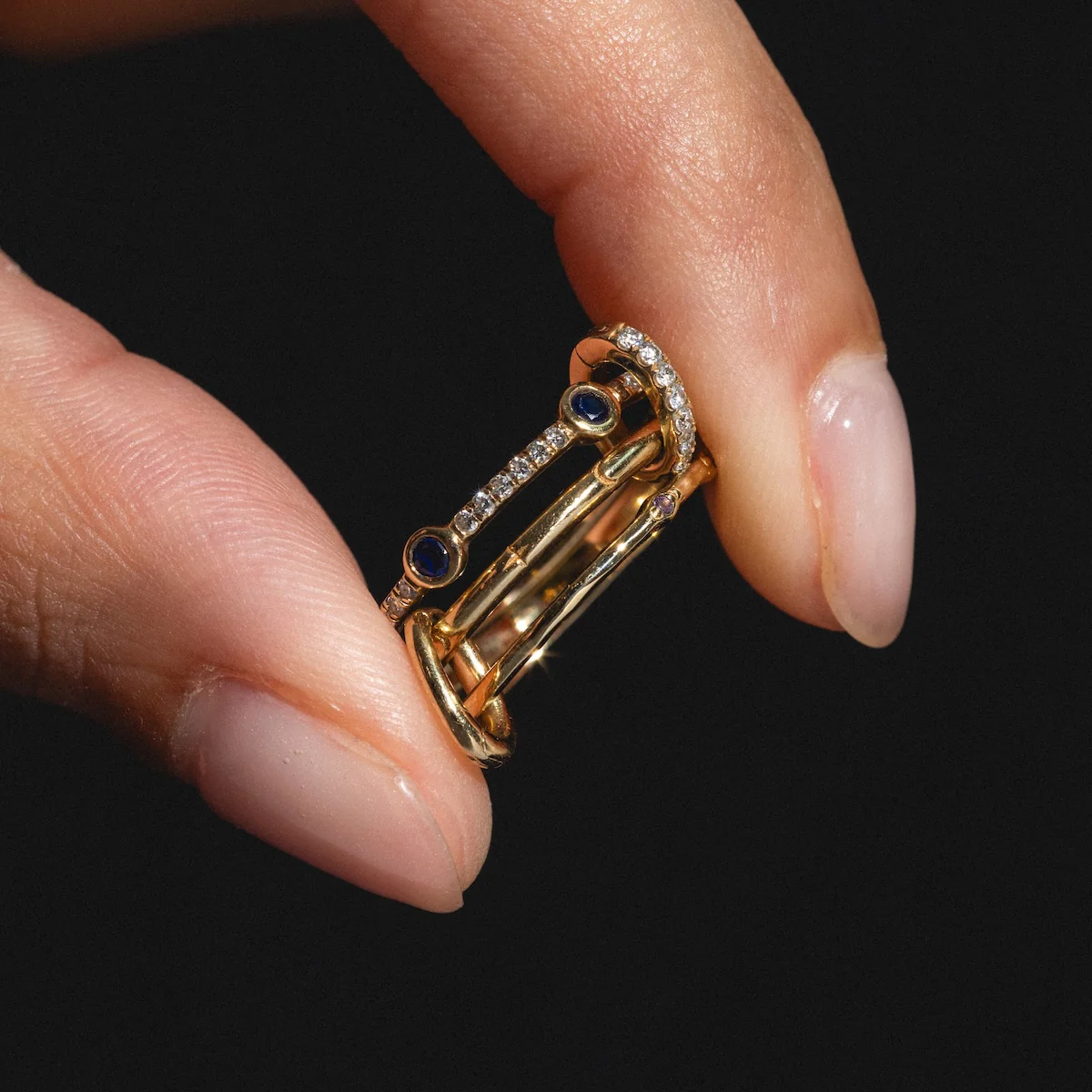 Solid Gold Dainty Birthstone Stacking Ring - Image 6