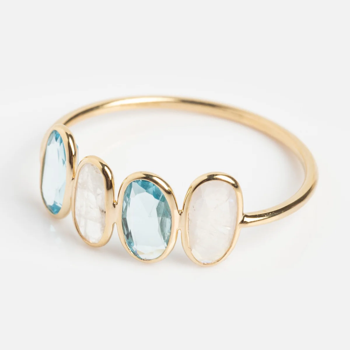 Solid Gold Daybreak Moonstone and Blue Topaz Ring - Image 8