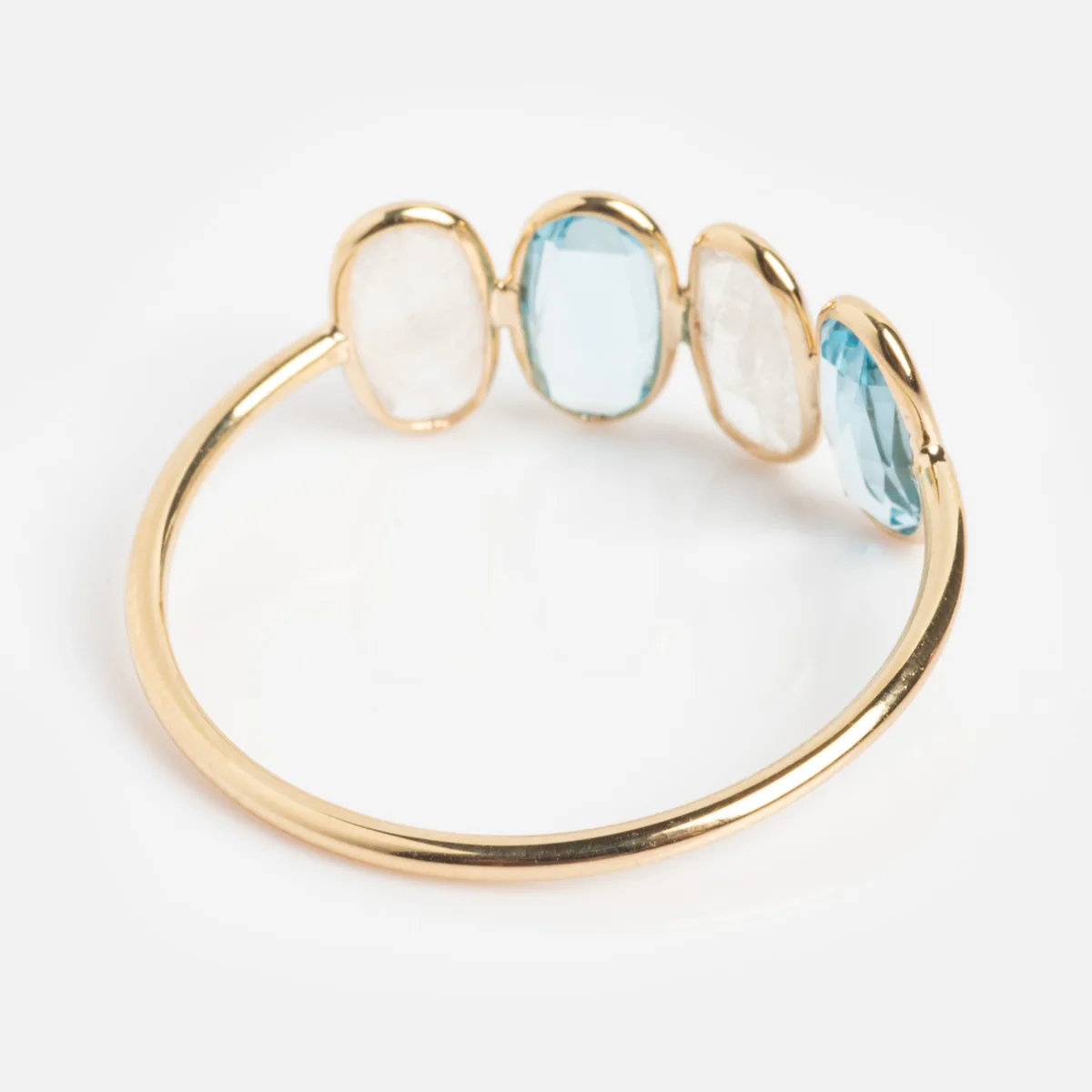 Solid Gold Daybreak Moonstone and Blue Topaz Ring - Image 9