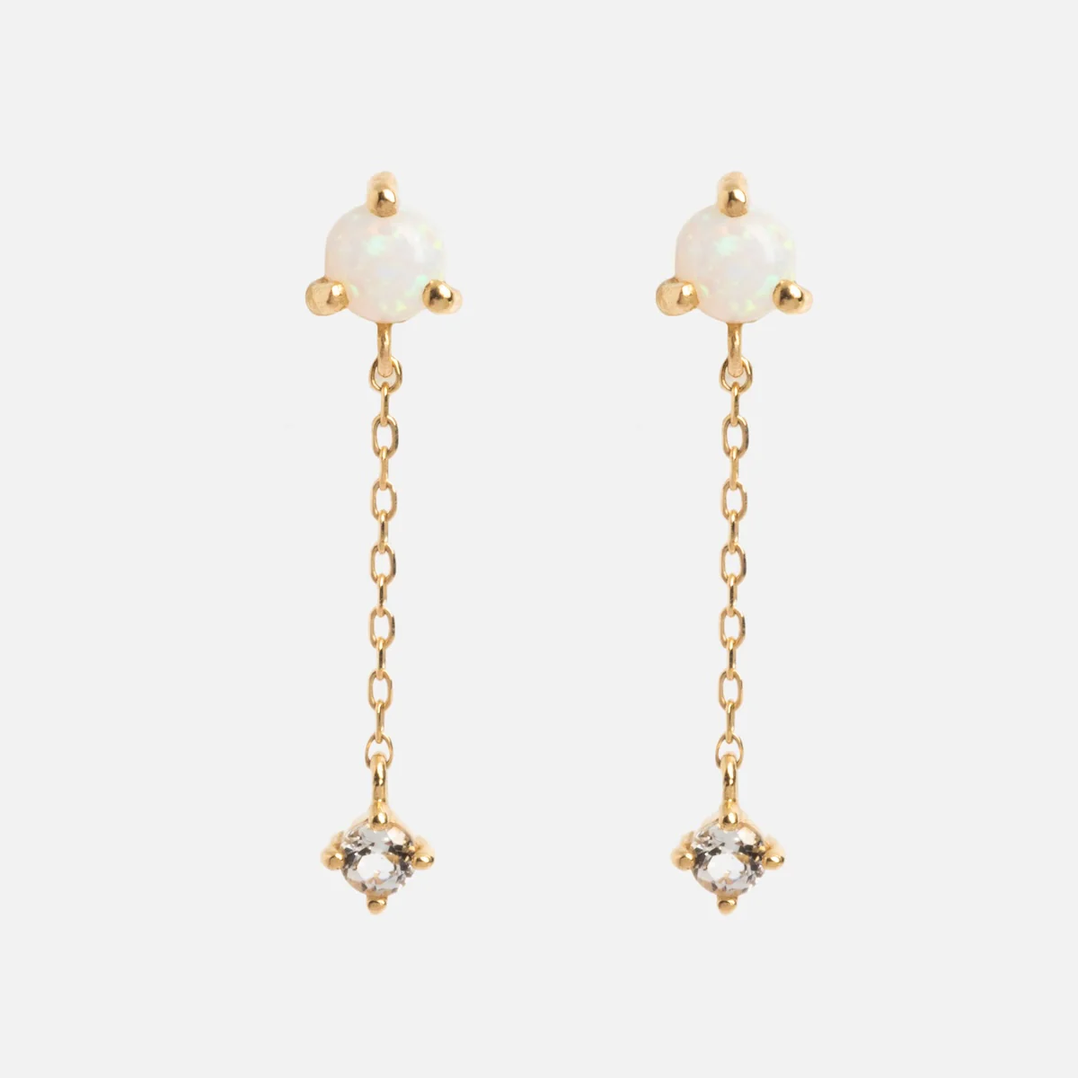 Solid Gold Delicate Opal Drop Studs