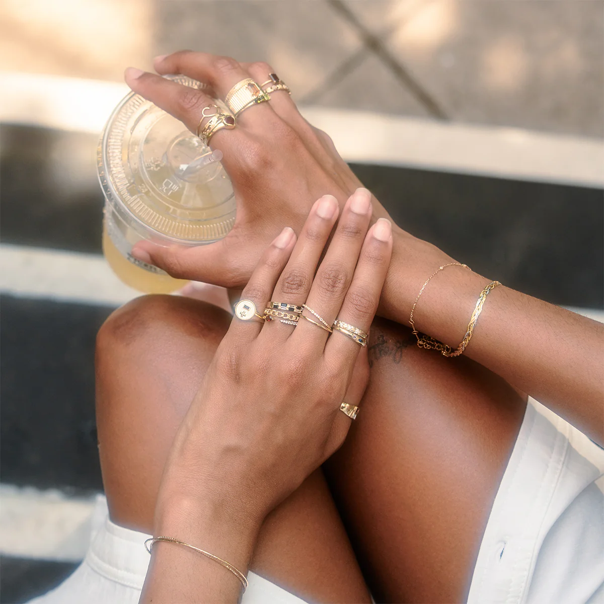 Solid Gold Delicate White Sapphire Stacking Band - Image 4