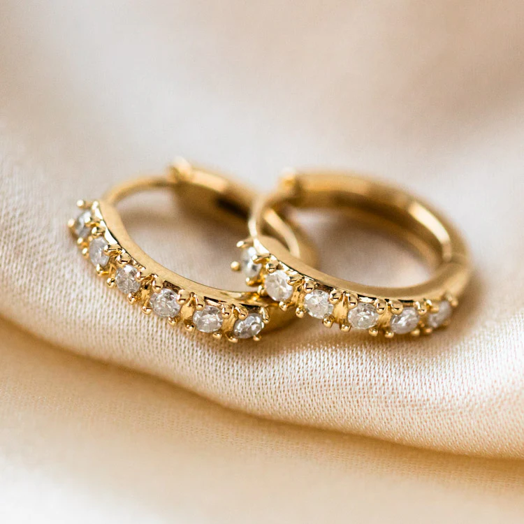 Solid Gold Diamond Huggie Hoops - Image 4