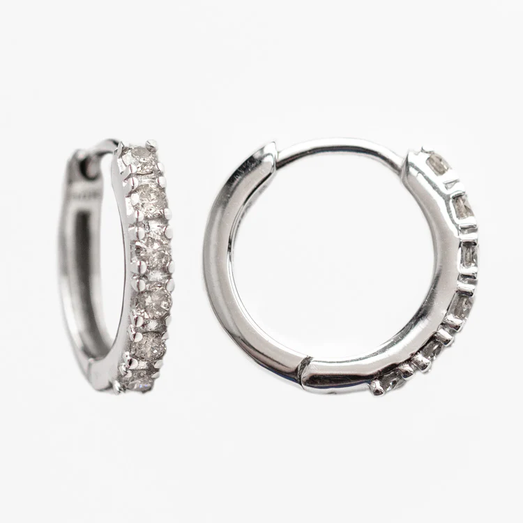 Solid Gold Diamond Huggie Hoops - Image 5