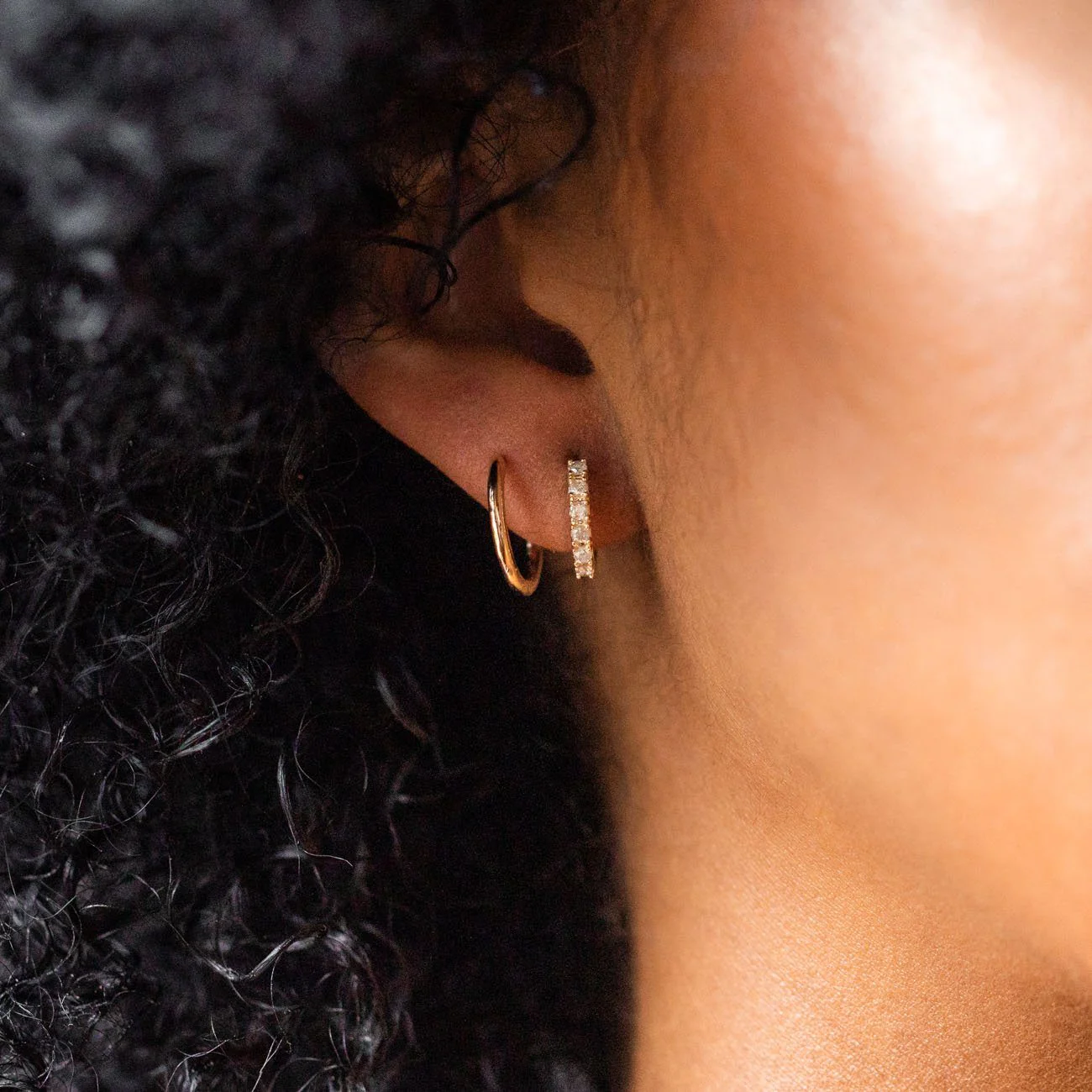 Solid Gold Diamond Huggie Hoops - Image 6