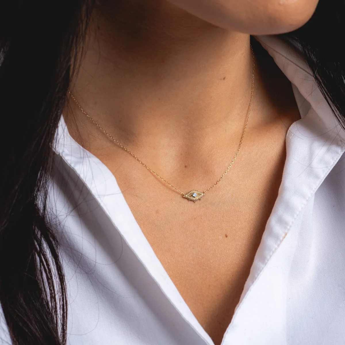Solid Gold Evil Eye Necklace - Image 8
