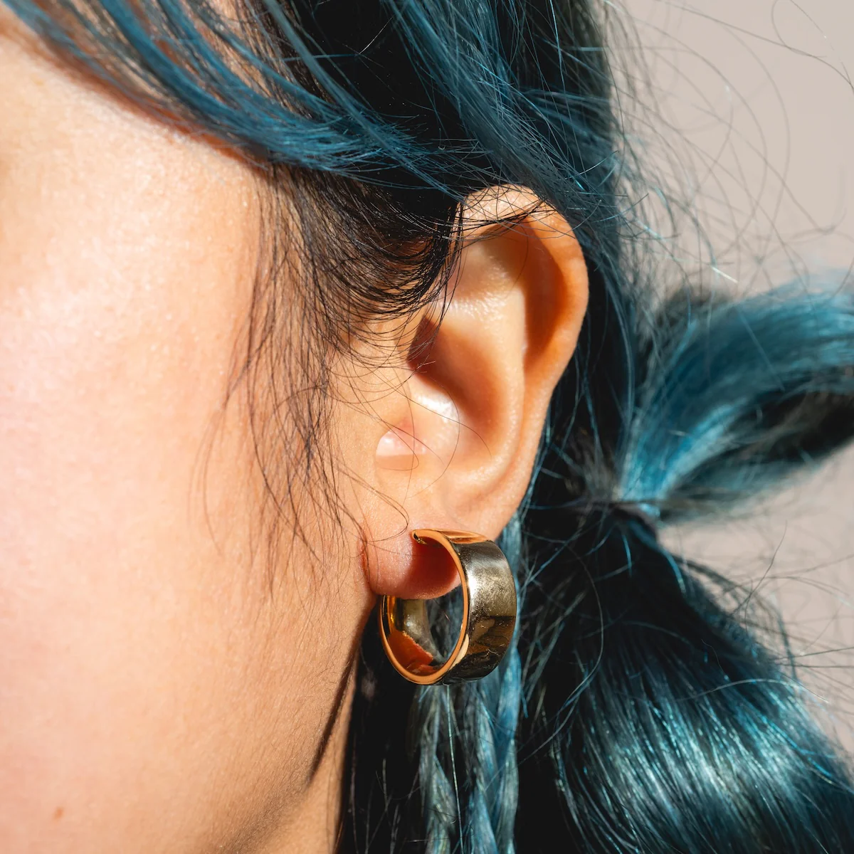Solid Gold Flat Chunky Hollow Hoops - Image 3