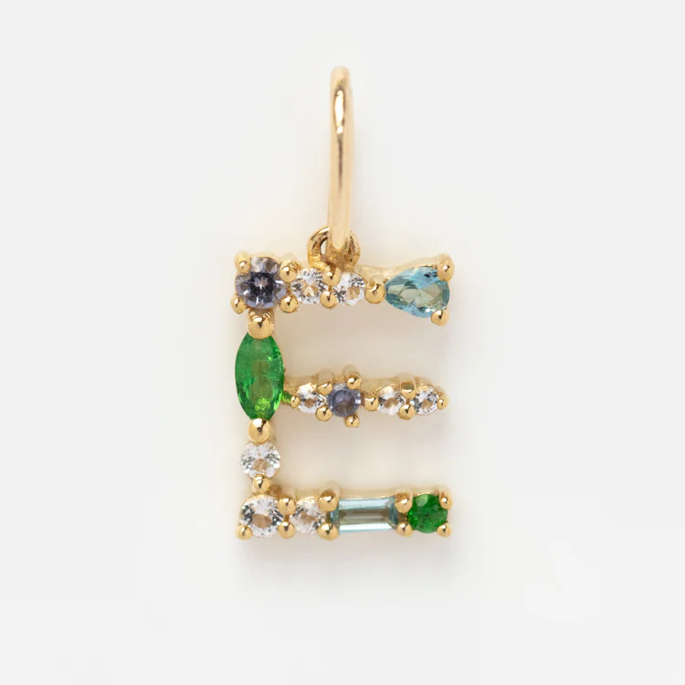 Solid Gold Gemstone Letter Charm - Image 15