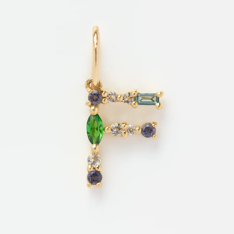 Solid Gold Gemstone Letter Charm - Image 16