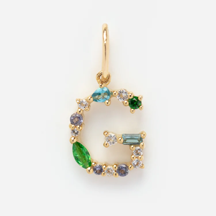 Solid Gold Gemstone Letter Charm - Image 17