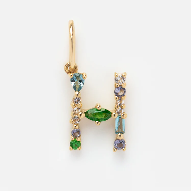 Solid Gold Gemstone Letter Charm - Image 18