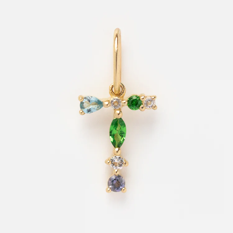 Solid Gold Gemstone Letter Charm - Image 30