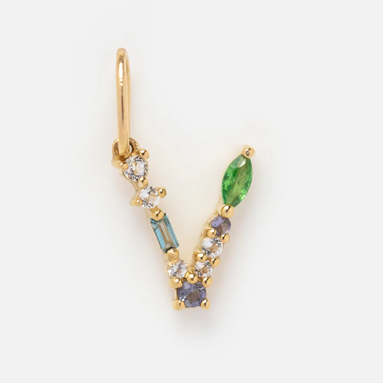 Solid Gold Gemstone Letter Charm - Image 32