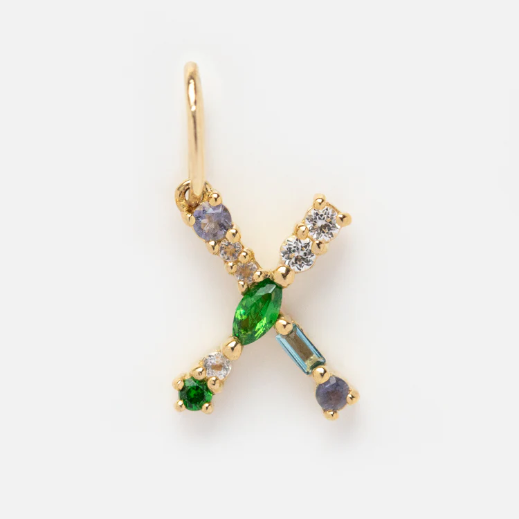 Solid Gold Gemstone Letter Charm - Image 34