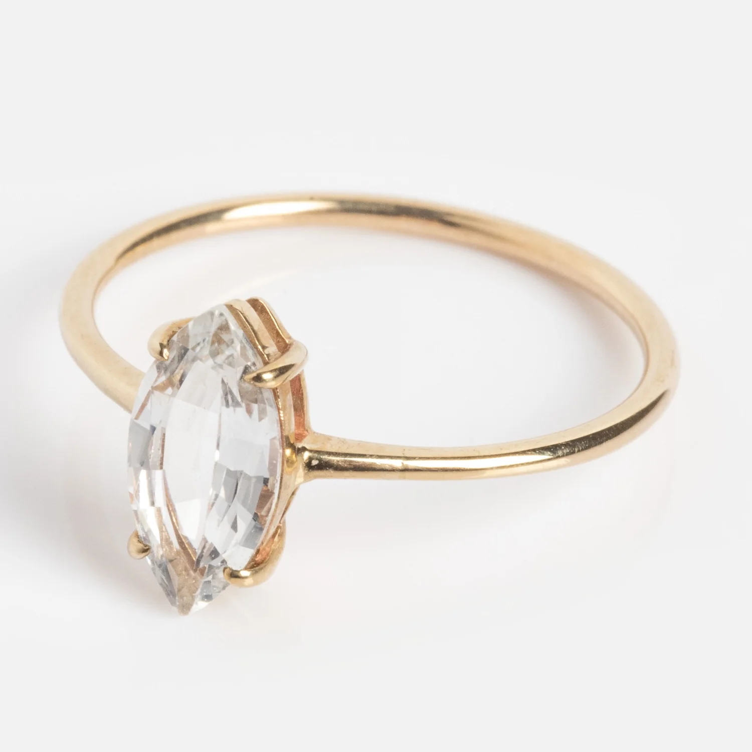 Solid Gold Gemstone Marquise Ring in White Topaz - Image 7