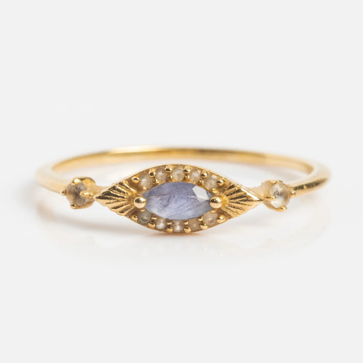 Solid Gold Iolite Evil Eye Ring