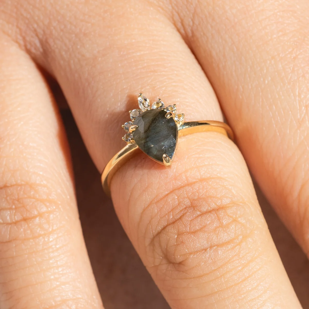 Solid Gold Labradorite Dew Drop Ring - Image 2