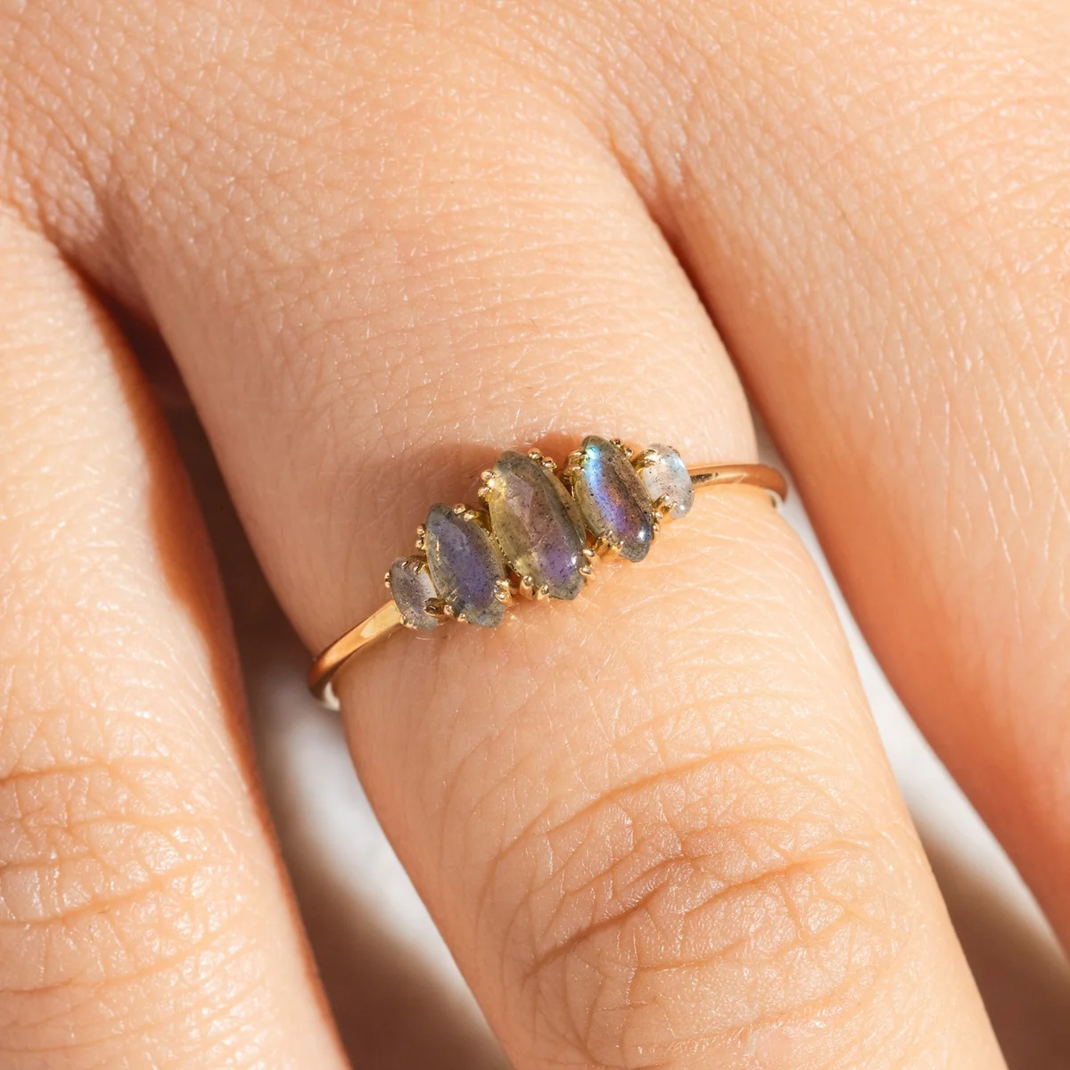 Solid Gold Labradorite Marquise Cluster Ring - Image 2