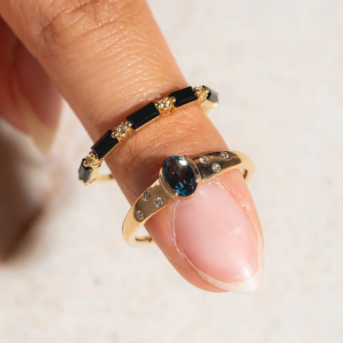 Solid Gold London Blue Topaz Modern Signet Ring - Image 3