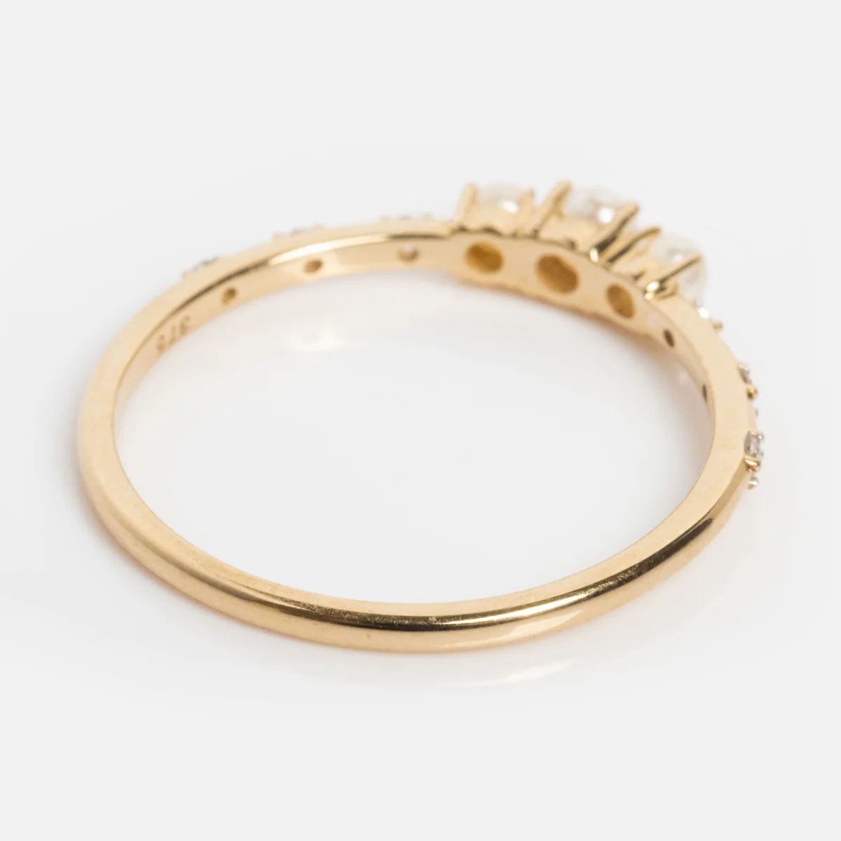Solid Gold Luminous Pearl Trio Ring - Image 7