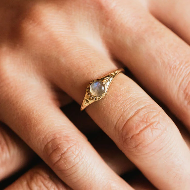 Solid Gold Lunar Labradorite Signet Ring - Image 4