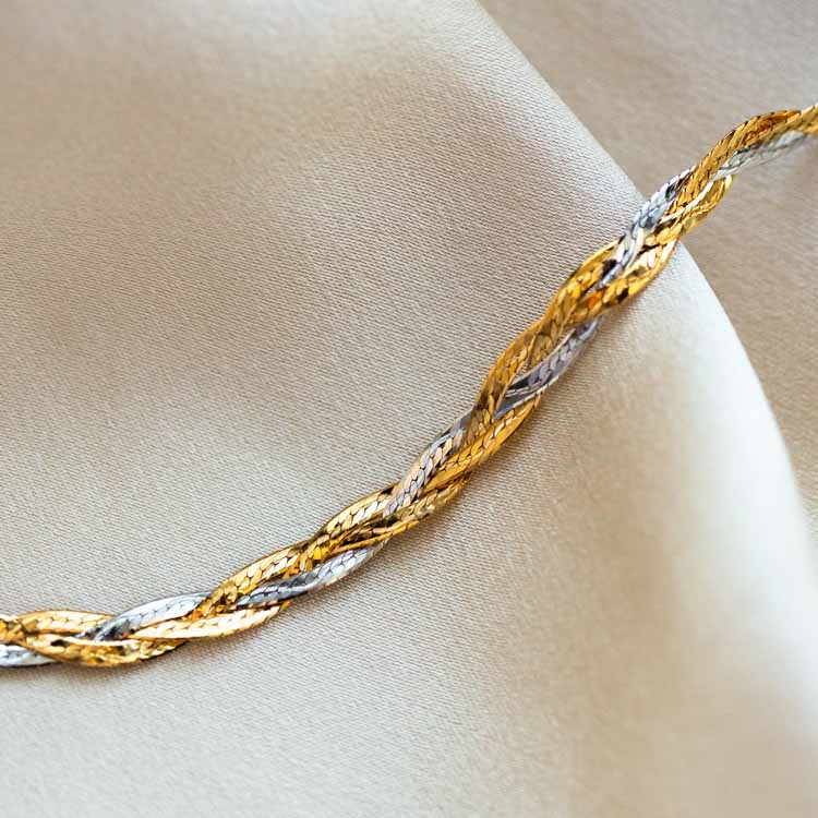 Solid Gold Mixed Metal Braided Bracelet - Image 10