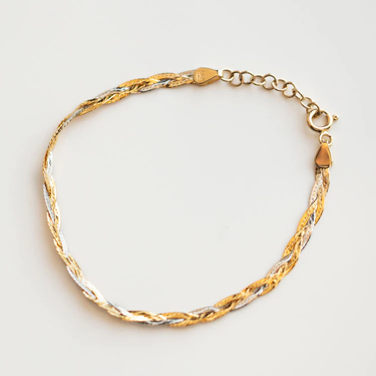 Solid Gold Mixed Metal Braided Bracelet - Image 7