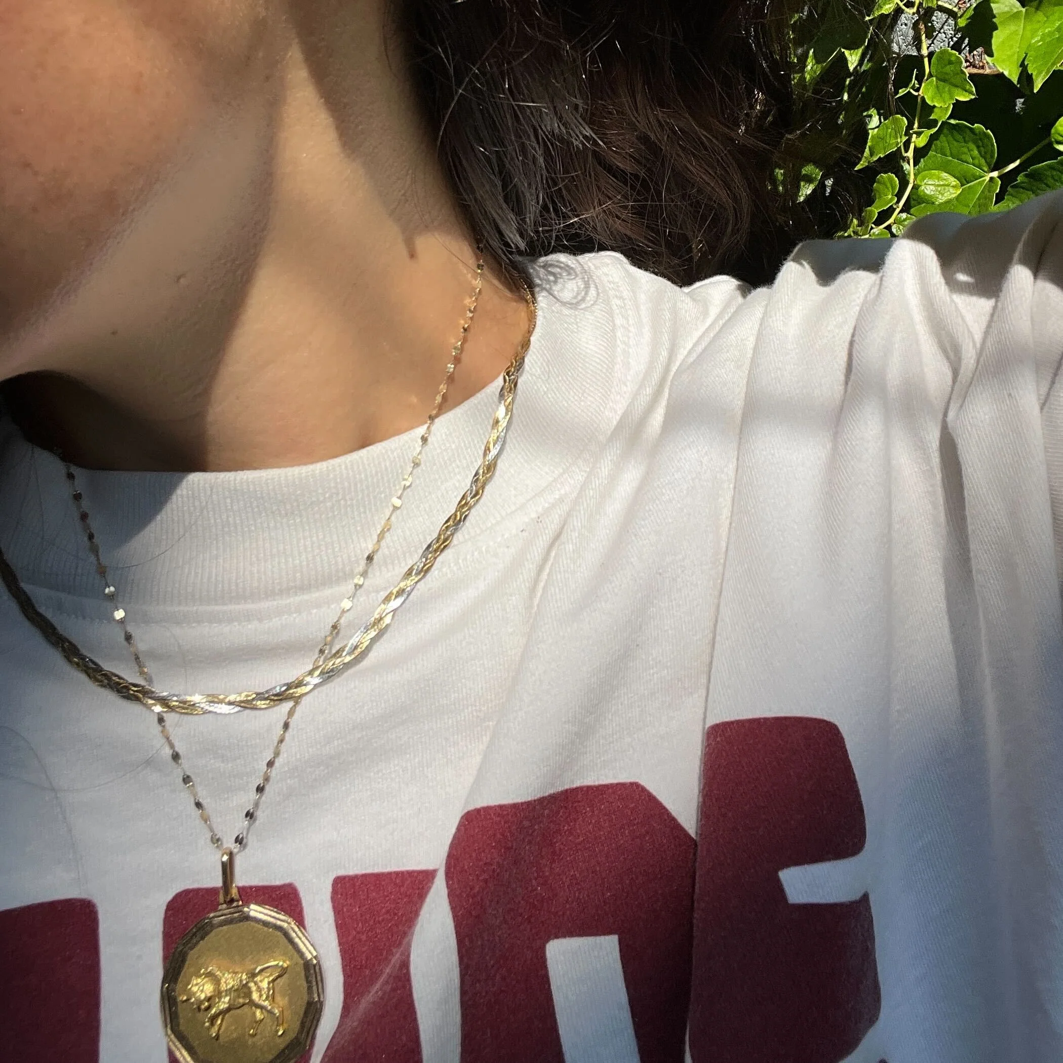 Solid Gold Mixed Metal Braided Necklace - Image 4