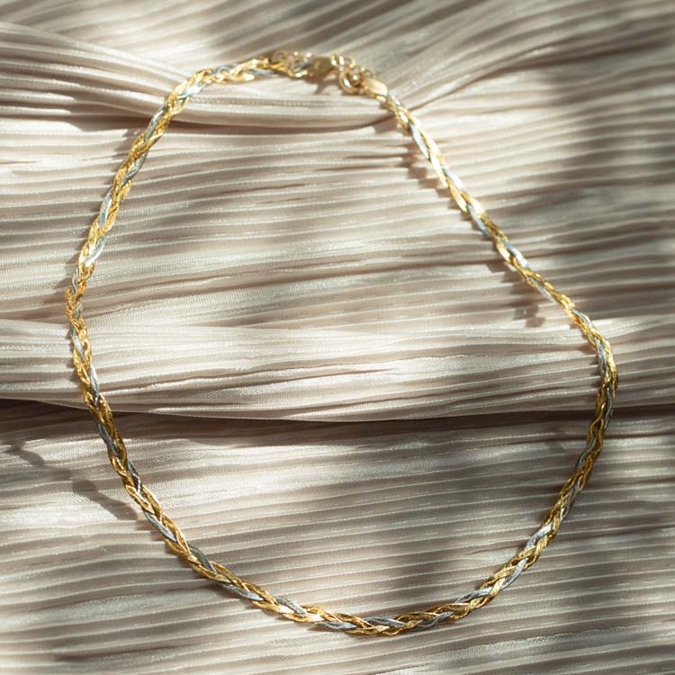 Solid Gold Mixed Metal Braided Necklace - Image 8