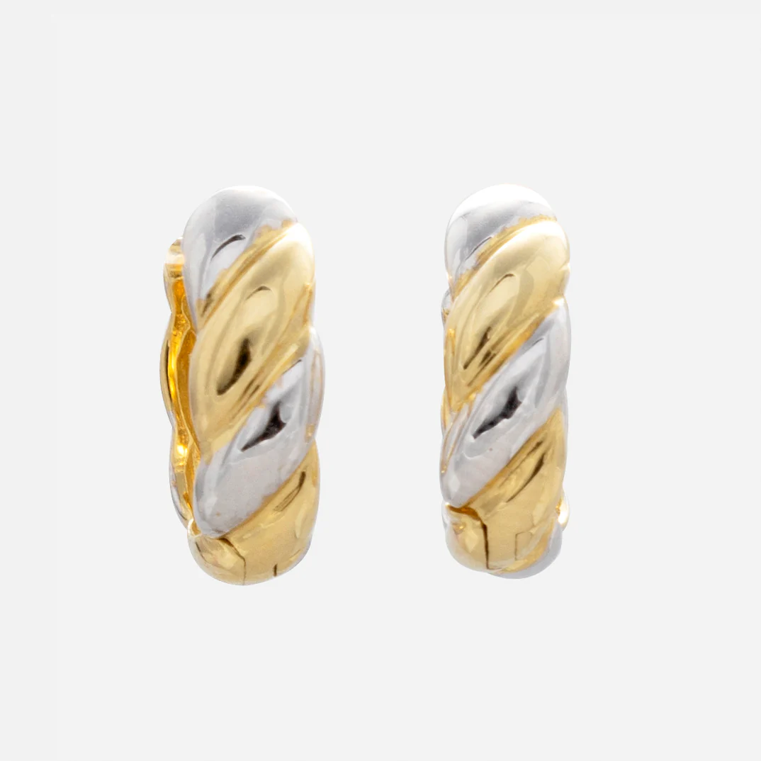 Solid Gold Mixed Metal Twisted Huggie Hoops - Image 6